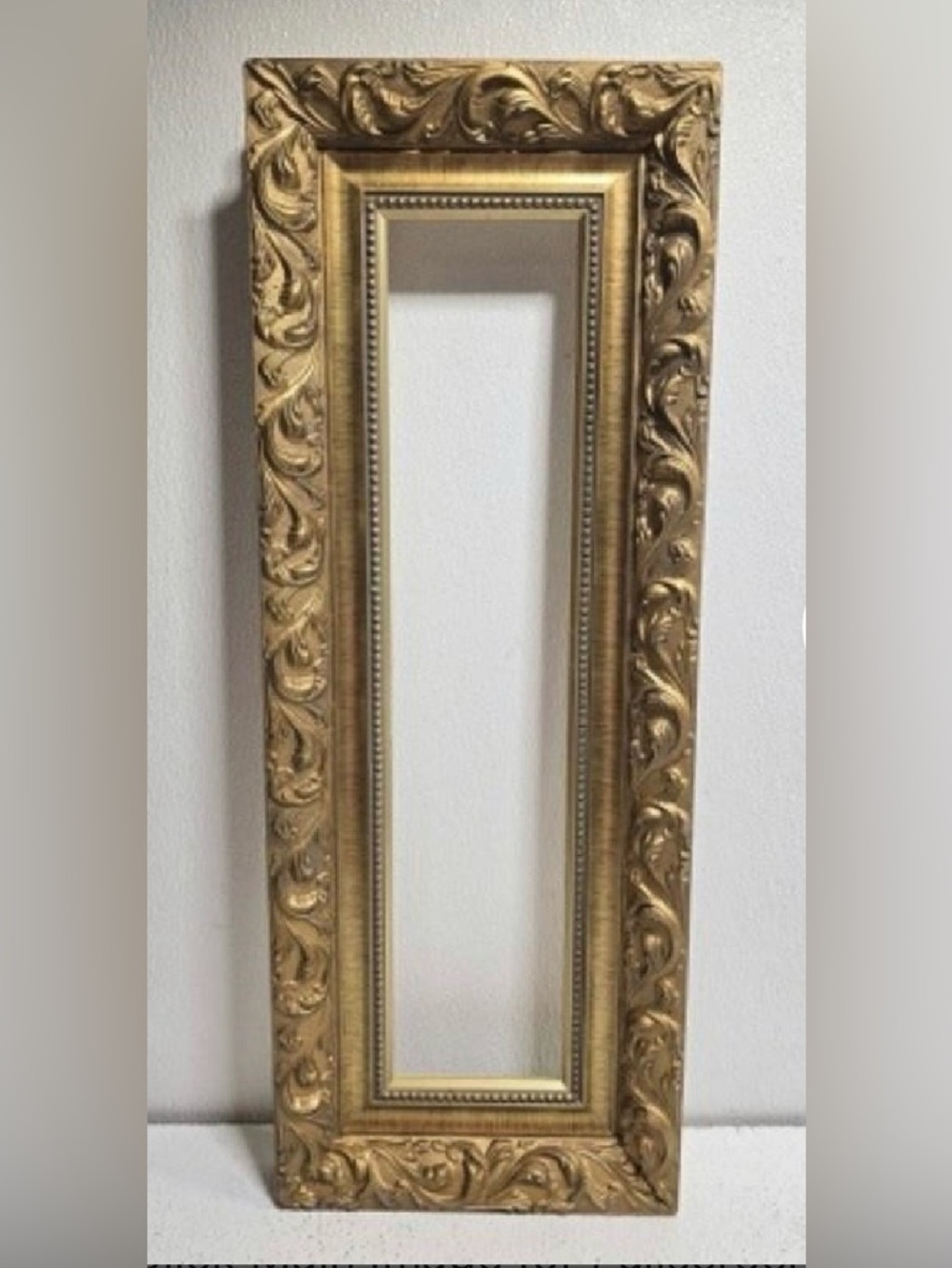 Antique French Carved Wood Picture Painting Frame Ornate Gilt Baroque 11”x30”